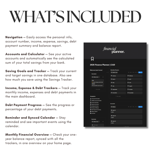 2026 Finance Planner Notion Template | Minimal Budget Tracker | Income, Savings & Debt Dashboard