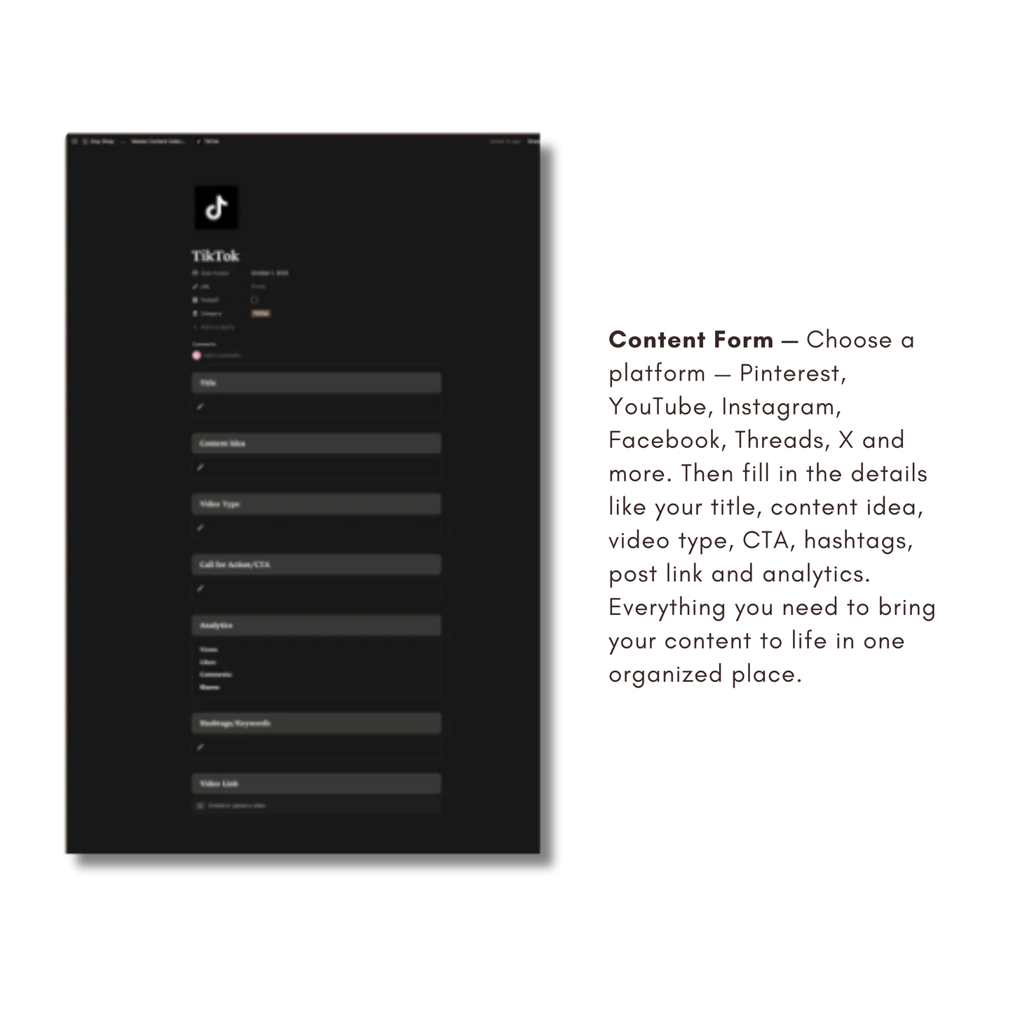 Social Media Planner Notion Template | Dark Minimal | Content Calendar & Tracker for Creators