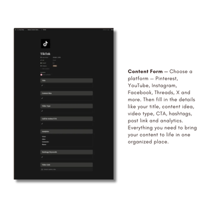 Social Media Planner Notion Template | Dark Minimal | Content Calendar & Tracker for Creators