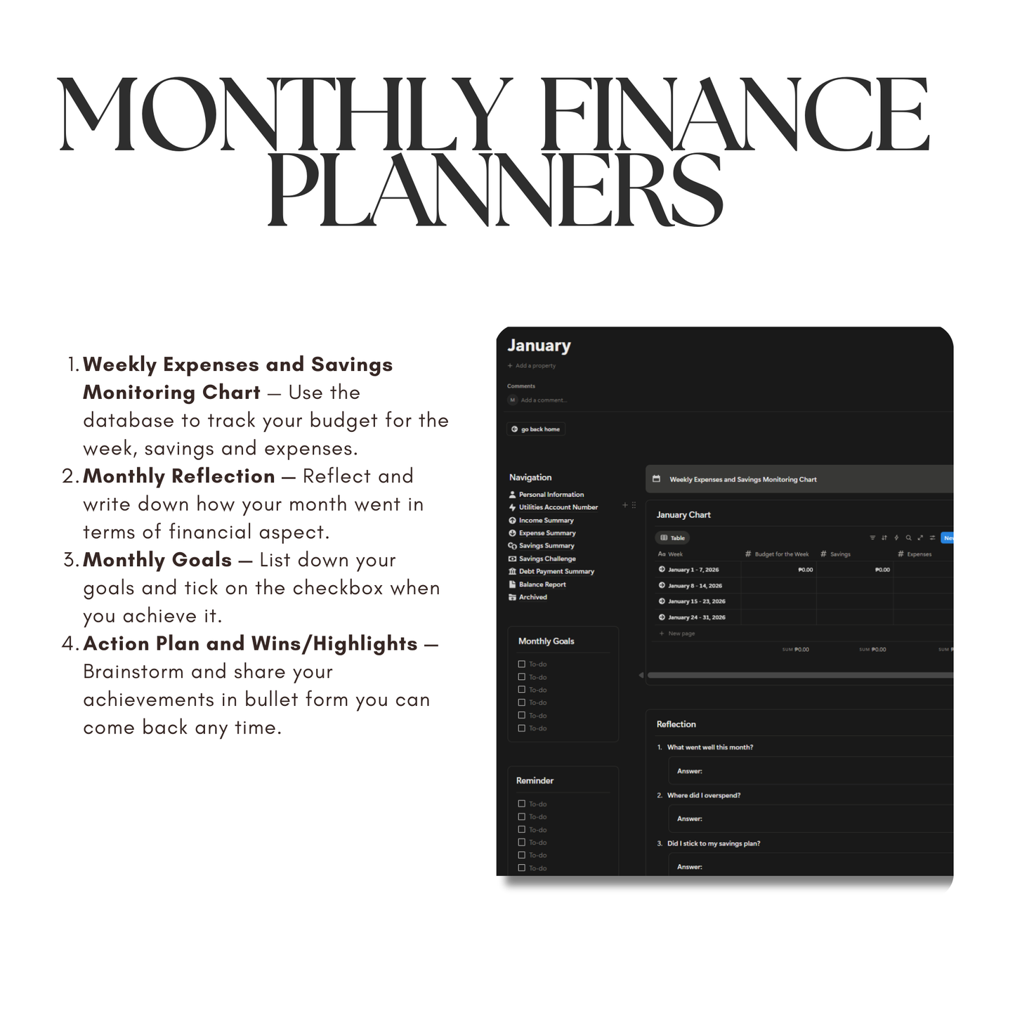 2026 Finance Planner Notion Template | Minimal Budget Tracker | Income, Savings & Debt Dashboard