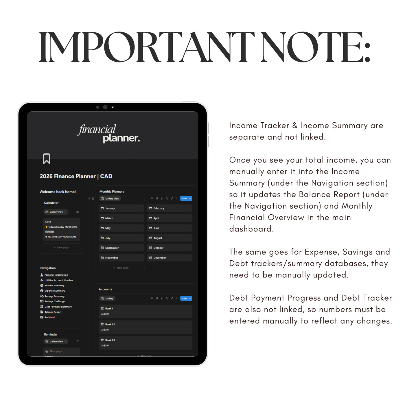 2026 Finance Planner Notion Template | Minimal Budget Tracker | Income, Savings & Debt Dashboard