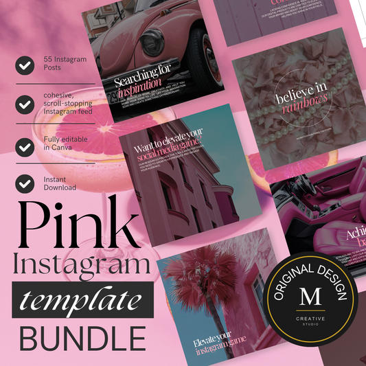 55 Pink Instagram Canva Templates | Aesthetic Social Media Bundle for Creators & Business Owners