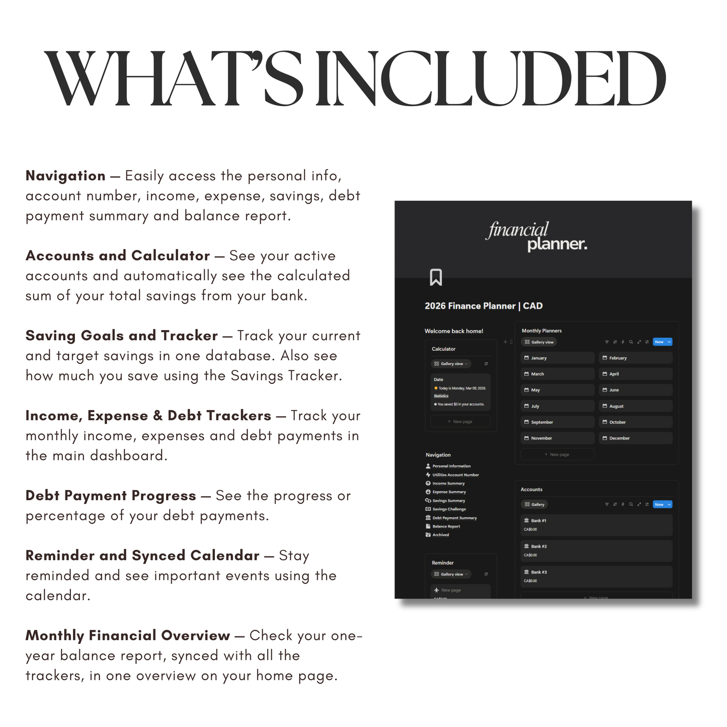 2026 Finance Planner Notion Template | Minimal Budget Tracker | Income, Savings & Debt Dashboard