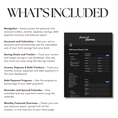 2026 Finance Planner Notion Template | Minimal Budget Tracker | Income, Savings & Debt Dashboard