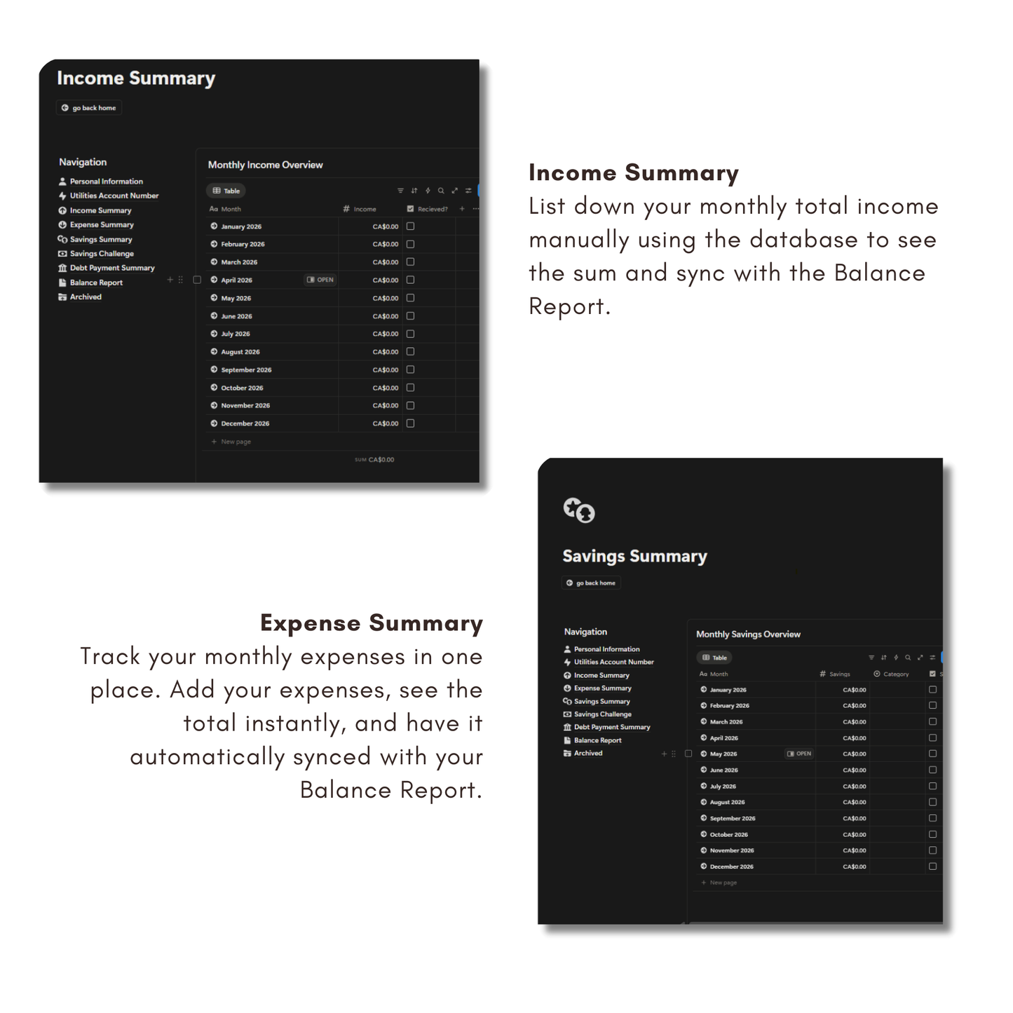 2026 Finance Planner Notion Template | Minimal Budget Tracker | Income, Savings & Debt Dashboard