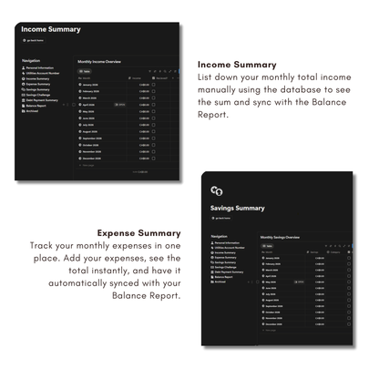 2026 Finance Planner Notion Template | Minimal Budget Tracker | Income, Savings & Debt Dashboard
