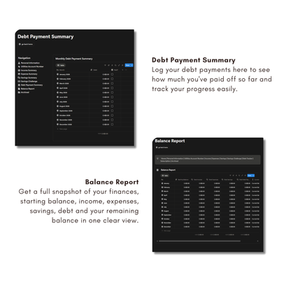2026 Finance Planner Notion Template | Minimal Budget Tracker | Income, Savings & Debt Dashboard
