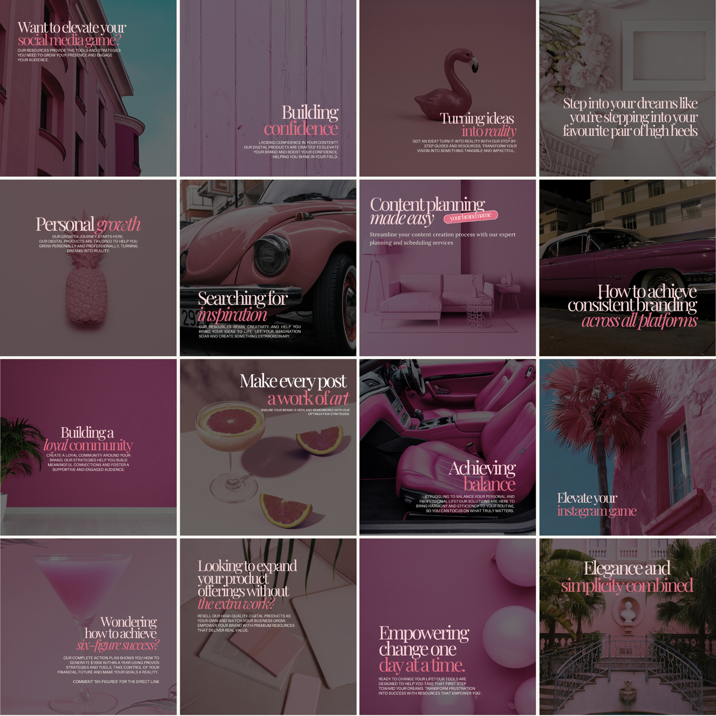 55 Pink Instagram Canva Templates | Aesthetic Social Media Bundle for Creators & Business Owners