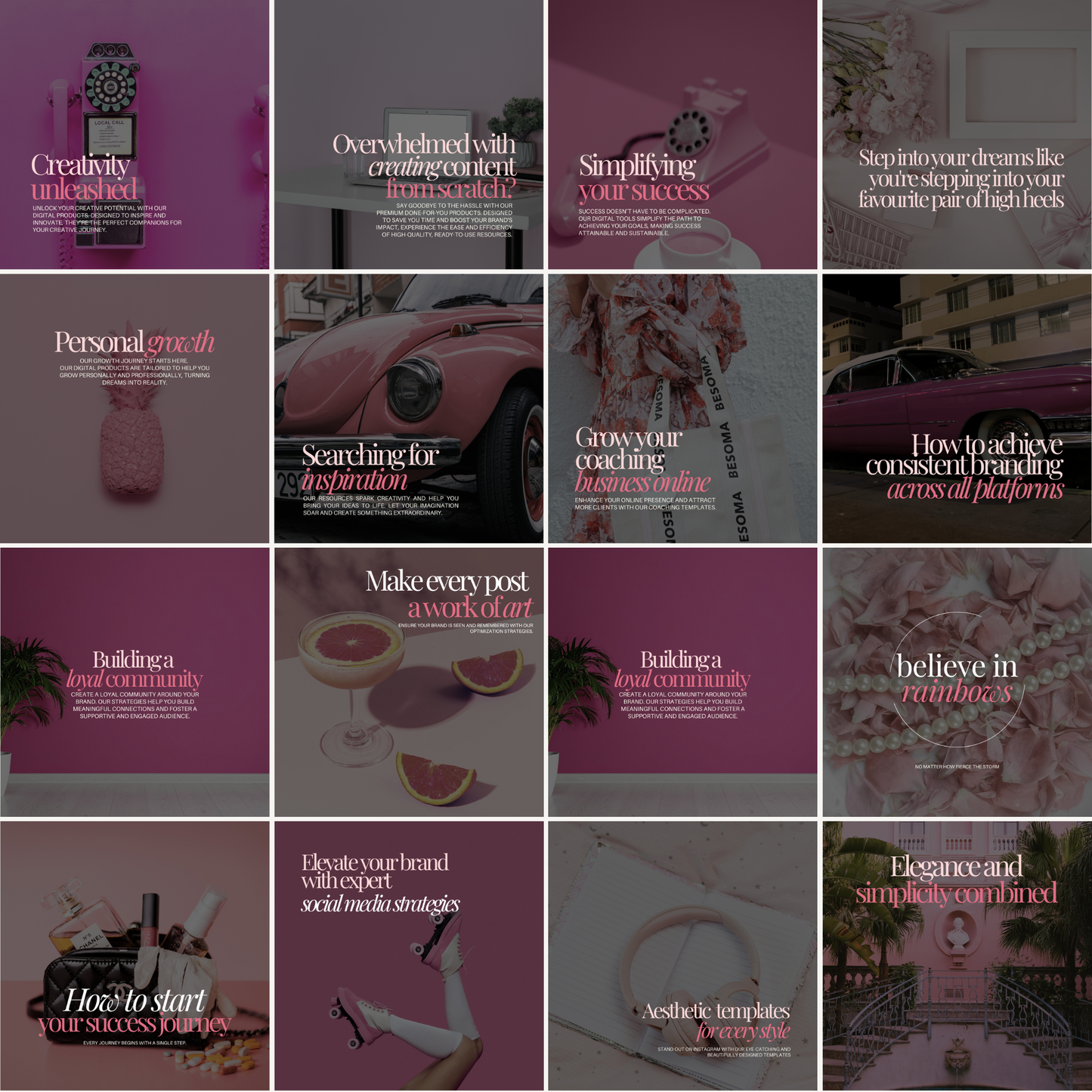 55 Pink Instagram Canva Templates | Aesthetic Social Media Bundle for Creators & Business Owners