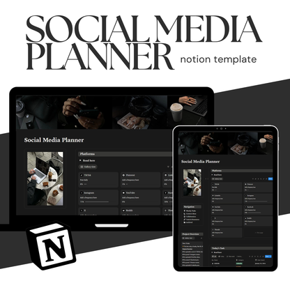 Social Media Planner Notion Template | Dark Minimal | Content Calendar & Tracker for Creators